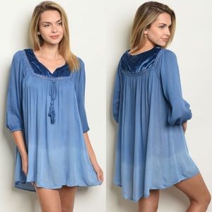 Size Small 3/4 Sleeve Neck Tie Mineral Wash Tunic Dress